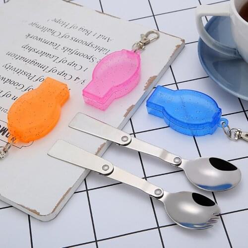 Outdoor Folding Travel Camping Utensil Stainless Pocket Spoon Fork Light Small Foldable Spoon Fork Camping Picnic Tool Tableware