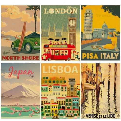 Vintage Beach Poster Italy Japan Thailand Travel Cities Plaque Metal Signs Retro Plate Art Painting Home Bar Pub Club Decoration