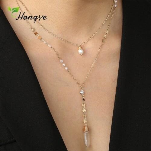 Hongye New Vintage Chain Pearl Long Crystal Pendientes Necklace For Women Party Link Metal Charm Collier Jewelry 2020 Statement