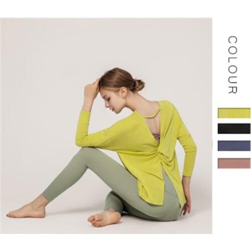 Autumn pure color beauty back slit yoga jacket womens new long sleeve speed sports running womens fitness clothing