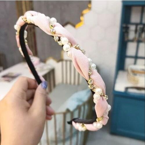 1PC Fashion Sweet style Luxurious Pearls Rhinestone Hair Hoop Headband Hairband for Women Girls Gauze Hair Band Hair Accessories