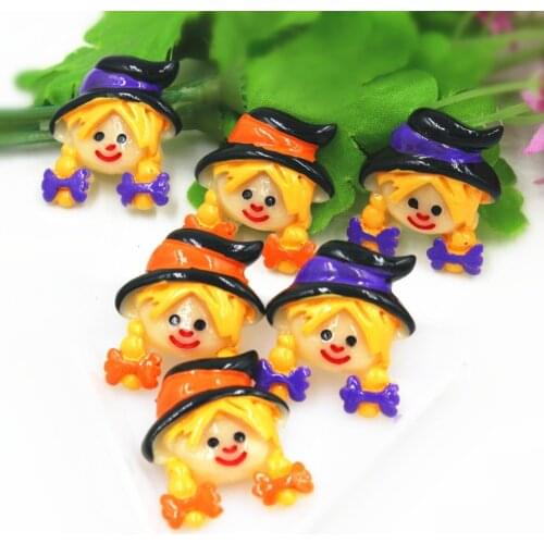 10pcs/lot flat back resin Halloween friend with hat for kids DIY resin cabochons accessories