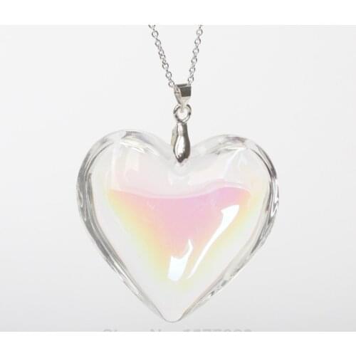18"L Charming AB Clear White Crystal Glass Heart Bead Pendant & Chain Necklace