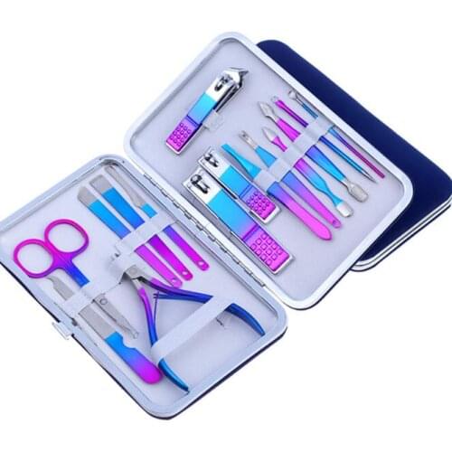 20Set/Lot Stainless Steel Nail Clippers Gradient Dazzle Color Two-Color Splicing Color Anti-Splash Manicure Set HA2179
