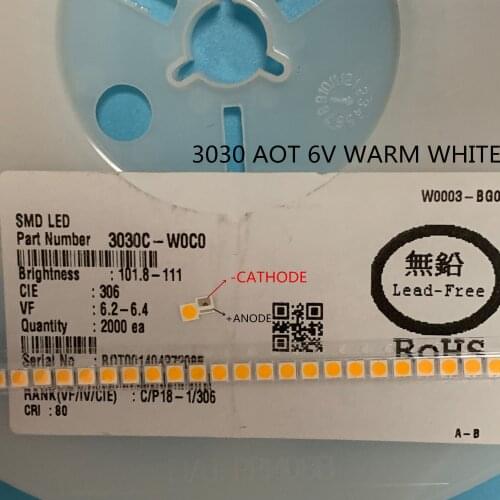 4000pcs/lot 1W SMD 3030 LED Lamp Bead 110-120lm Warm White SMD LED Beads 1w 3030 led 6v WW AOT