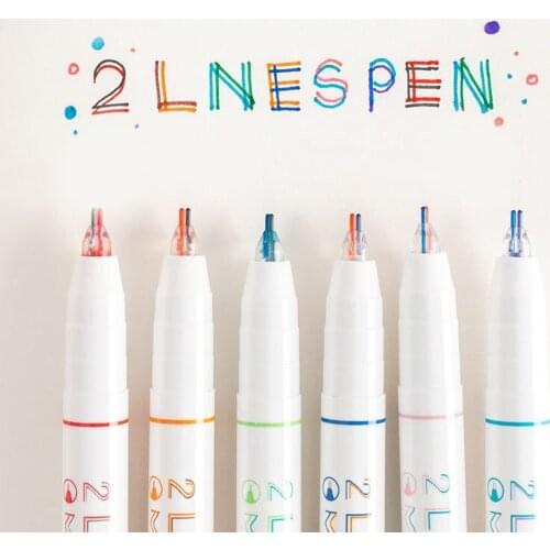 6 pcs/set 2 Line Color Highlighter Pen Pastel Highlighters Drawing Highlighters Art Marker School&Office Art Stationery Supply