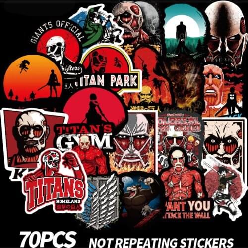 70Pcs Attack On Titan Sticker Anime Icon Animal Stickers Gifts For Laptop Bicycle Car DIY PVC Stickers