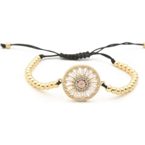 Gold silver micro pave cz Cubic Zirconia rope adjusted Copper Beads Bracelet kg45 round Charm Braided Bangles Women