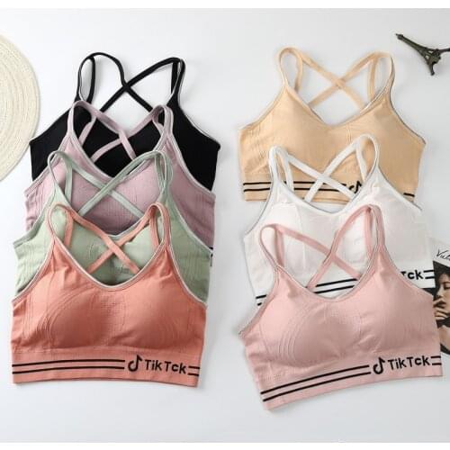 2pcs Cotton Letters Bra Women Seamless Underwear Backless Vest Sexy Padded Bralette Female Crop Top Intimates