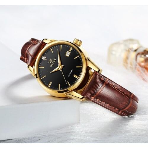 Brand Auto Mechanical Watch Women Auto Date Waterproof Luminous Watch Ladies Leather Band Small Dial Relogio Feminino