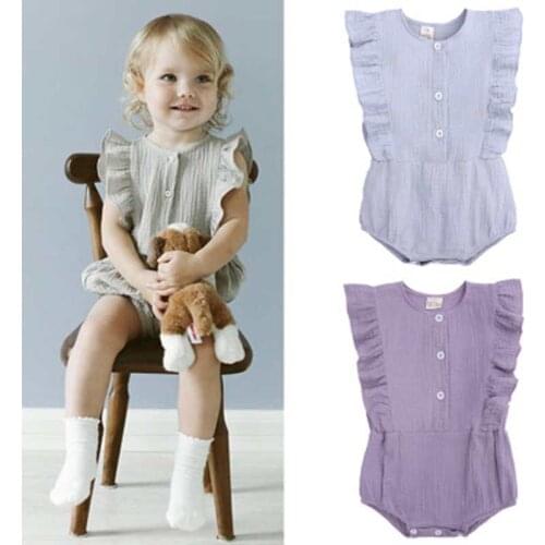 Newborn Baby Girl Romper Baby Boy Pajamas Ruffle Sleeveless 2 Color Cotton Jumpsuit Unisex Outfit Clothes 0-2 Kids Wear
