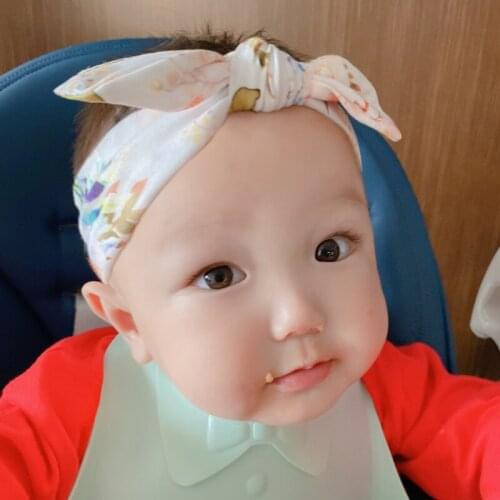 Infant And Child Print Knotted Rabbit Ear Hairband Girls Nylon Children Headband for Infant Baby