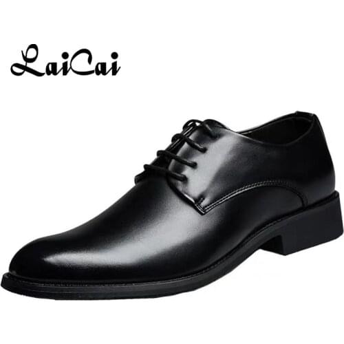 Breathable Lace Up Groom Wedding Shoes Mens Leather Shoe British Business Dress Pointe Toe Heigh Increasing Insole Non-Slip man
