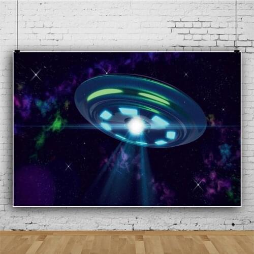 Space Luminous Flying Saucer Backdrops Photocall Background Decorations for Boys Birthday Portrait Photography Props