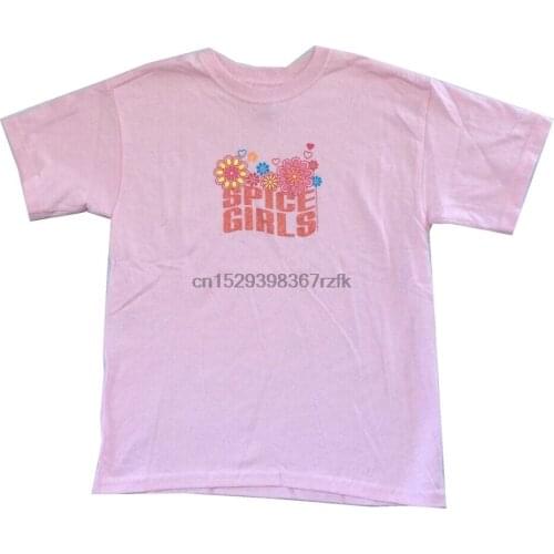 Spice Girls Flowers Glitter Logo Kids Youth Girls Pink T Shirt New Official