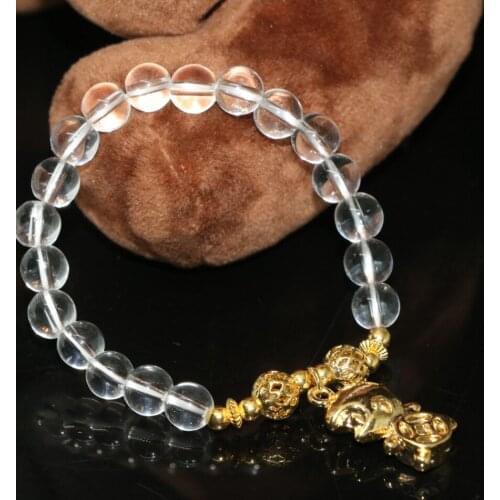 Electroplated lovely monkey pendant white crystal bracelets for women 8mm round beads factory outlet diy jewelry 7.5inch B2192