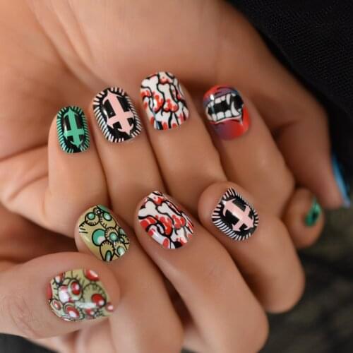 Personality Anime Cartoon Nails Teens Cool Fingernails False Nail Tips Full Cover Nails Square Shourt Supplying Wholesale 24Pcs