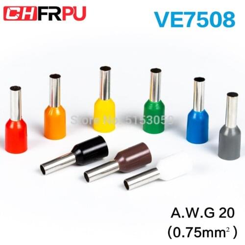 100pcs E7508 Insulated Ferrules Terminal Block Cord End Wire Connector Electrical Crimp Terminator Wire For 0.75mm2, 20 AWG
