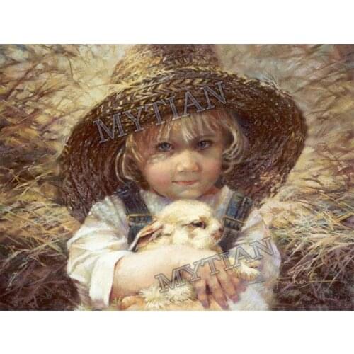 Oil painting boy rabbit home decor full Embroidery pattern resin diamond 5D paintings 3D cross stitch kits mosaic wall sticker