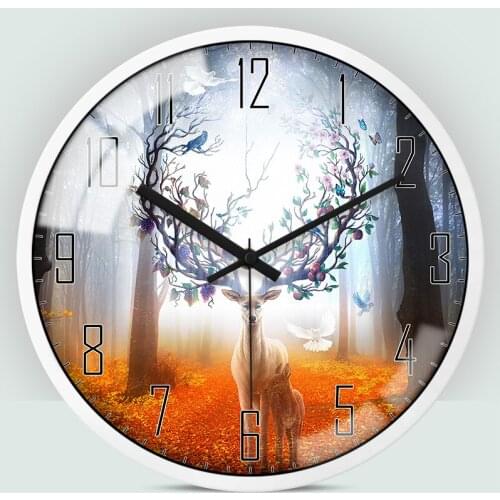 Classic fantasy sika deer living room decoration wall clock Fashion cartoon forest animal art wall clock