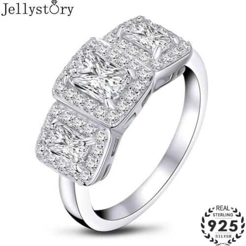 Jellystory 100% real 925 sterling silver ring with 5A zircon gemstone geometric shape jewelry rings for women wedding engagement