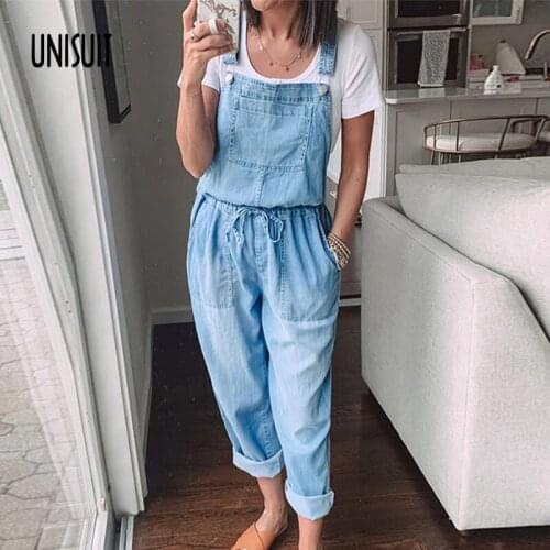 Sexy Solid Jeans Jumpsuit Strappy Bodysuit Spring Elastic Waist Pocket Playsuits Overalls Summer Off Shoulder Sleeveless Rompers