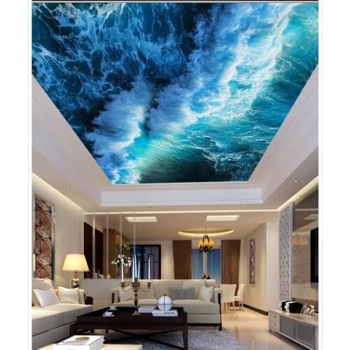 Beautiful waves ceiling wallpapers Landscape wallpaper murals 3d murals wallpaper for living room