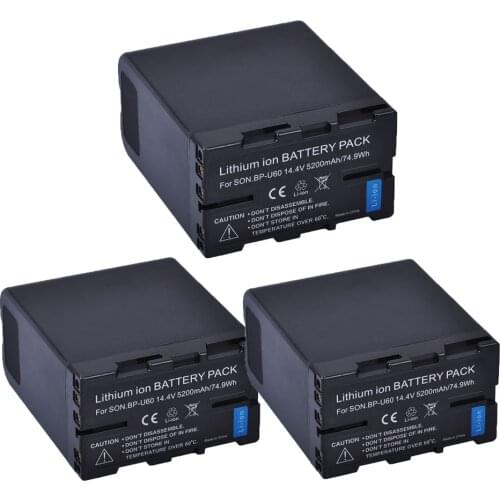 3pc 5200mah BP-U60 BP U60 BPU60 Rechargeable Li-ion Battery For Sony XDCAM EX PMW100 PMW150 PMW160 PMW200