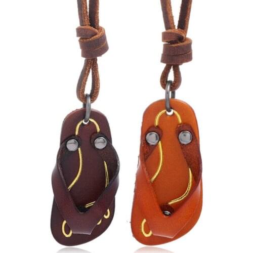 Fashion Genuine Leather Flip Flop Necklace Casual Pendant Slippers Loafer Charm Long Adjustable Beach Chain Retro Hiphop Jewelry