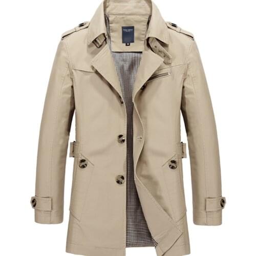 Fashion Autumn Winter Men Trench Coat Fashion Windbreaker Solid Color Breasted Trench Long Coats For Male Casual Jackets Outwear