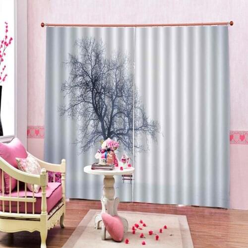 Nature Scenery Curtain Winter Tree Branches Tops Forest Woodland Season Eco Theme Living Room Bedroom Window Drapes Decor Sets
