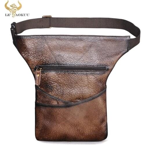 Soft Real Leather Mens Coffee Travel Fanny Waist Belt Bag Pack Satchel Sling Bag Design Phone Cigarette Case Pouch Male 3116