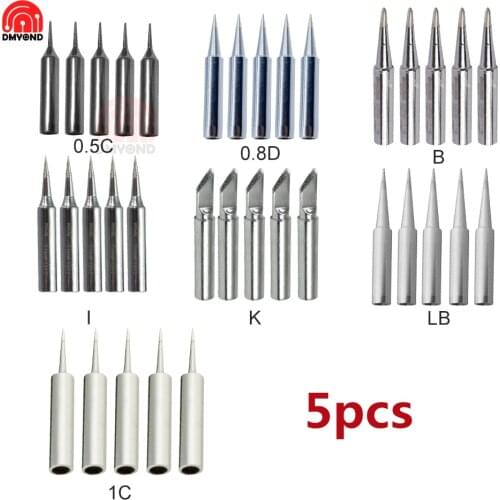 5pcs Soldering Iron Tip 0.8D/0.5C/1C/LB/B/I/K Pure Copper 900M Soldering Iron Head Set Inside Hot Bare Copper Electric