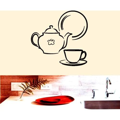 Cuisine Sticker Afternoon Tea Time Wall Decal For Kitchen Home Decals Wallpaper Coffee shop restaurant Wall Tattoo Vinyl S-162