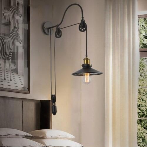 Retro Industrial Style Pulley Wall Lamp American Loft Aisle Wrought Iron Bedside Decoration Staircase Bar Creative Wall Light