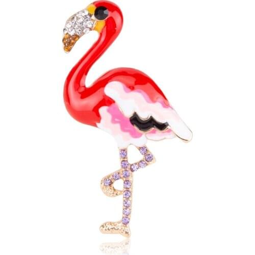 The new 2019 drip flamingos brooch alloy set auger cartoon small pectoral flower pin female clothing accessories fashion