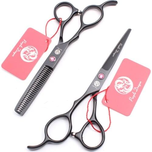 Left Hand 5.5" Purple Dragon 440C Black Hair Scissors Cutting Shears Thinning Scissors Professional Hairdressers Scissors Z8001