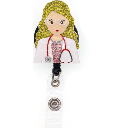 Wholesale Female Doctor Rhinestone Retractable Id Badge Holder Reel
