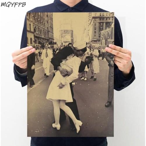 Victory Day Kiss Antique Kraft Paper Poster Wall Sticker Decorative Painting Household Goods Gift