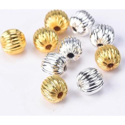 Plated Gold Color Round 6mm 8mm Hollow Plicated Metal Brass Loose Spacer Beads lot for Jewelry Making DIY Crafts
