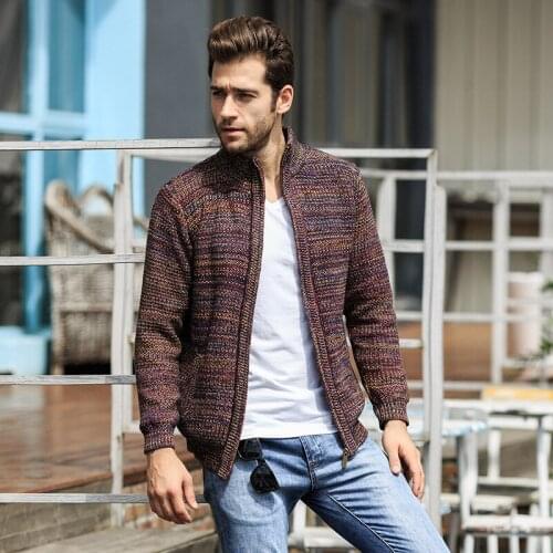 Casual Mens Sweater Thick For 2020 Winter Autumn Polyester Male Cardigan Stand Collar Plus Size M- XXL XXXL