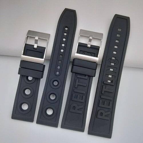 Brand Quality Black Soft Silicone Rubber WatchBand 22mm 24mm Watch Band Bracelet For navitimer/avenger/Breitling Strap