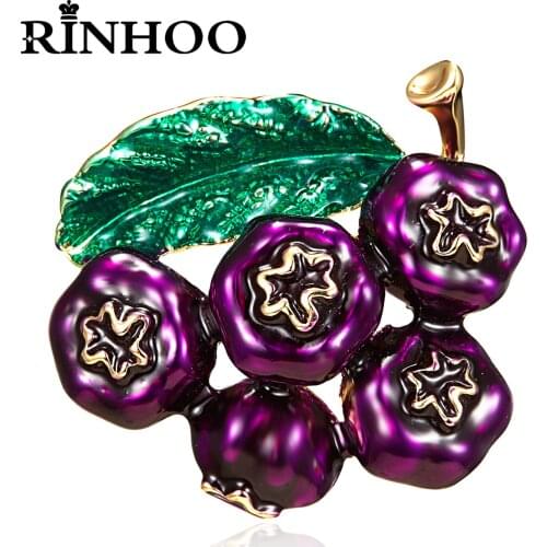 Rinhoo Purple Blueberry Brooch Crystal Plant Fruit Banana Pineapple Kiwi Grape Watermelon Cherry Pomegranate Elegant Wedding Pin