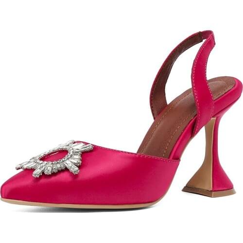 Fashion Spike Heels Sandals Womens Shoes Silk Leather Luxury Crystal Womens Sandals Summer Shoes Pointed Toe Party Sandals