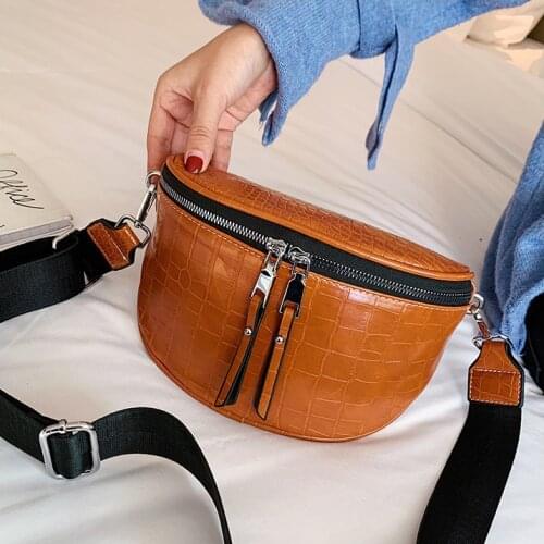 Women Waist Bag Wide Strap Ladies Shoulder Crossbody bags PU Leather Fanny Pack Alligator Female Chest Bag Phone Purses wallet