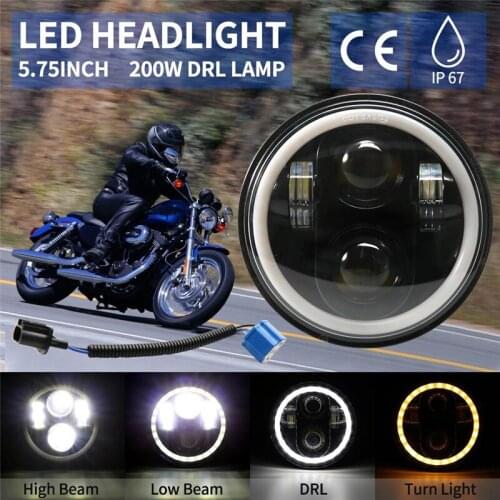 5.75'' H4 Motorcycle LED Headlight w/ Halo Ring White DRL Angel eyes For Harley Davidson/Dyna/Sportster/Heritage Springer/Deuce