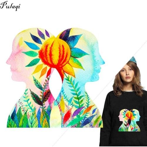 Two People Back To Back Patch thermocollants vetement Iron Print For Clothing Heat Transfer Patches On Clothes Accessories Decor