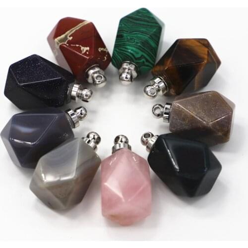 Polygonal Natural Stone Perfume Bottle Pendant Semi-precious Stones Exquisite Small Jewelry Making DIY Necklace Accessories