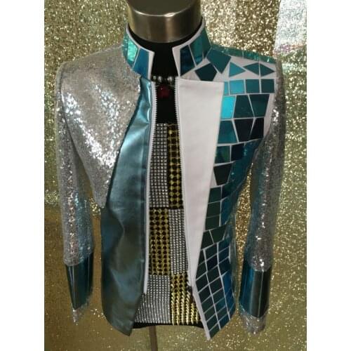 High Quality Male Mirror Lens Slim suit DJ singer dancer Performance jacket stage costumes coats