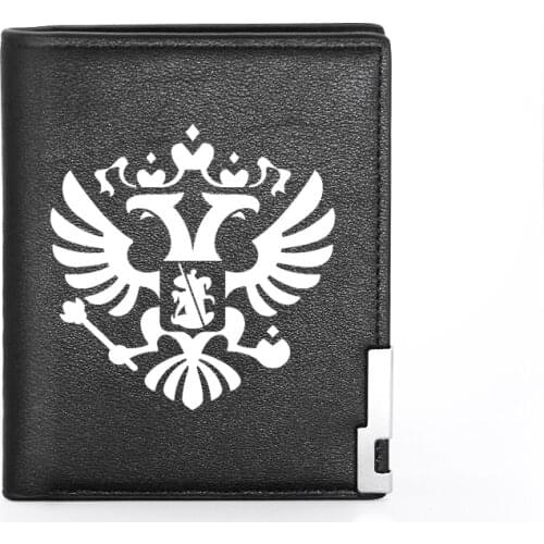 High Quality Luxury Russian Symbols Printing Leather Wallet Credit Card Holder Short Male Slim Purse For Men